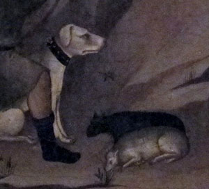 Cani da pecora, particolare da La Natività (Pinacoteca Vaticana) di Mariotto di Nardo